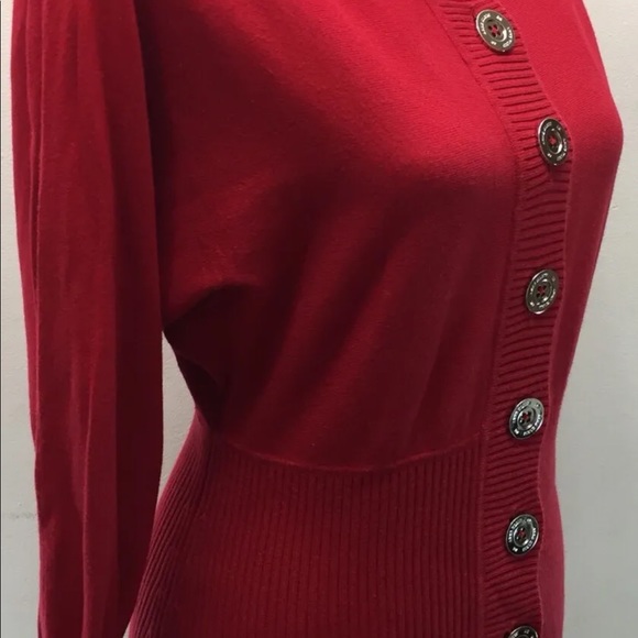 Anne Klein Red Cardigan Sweater Gold Buttons S Long Sleeve Fitted Cotton Blend - Picture 8 of 12